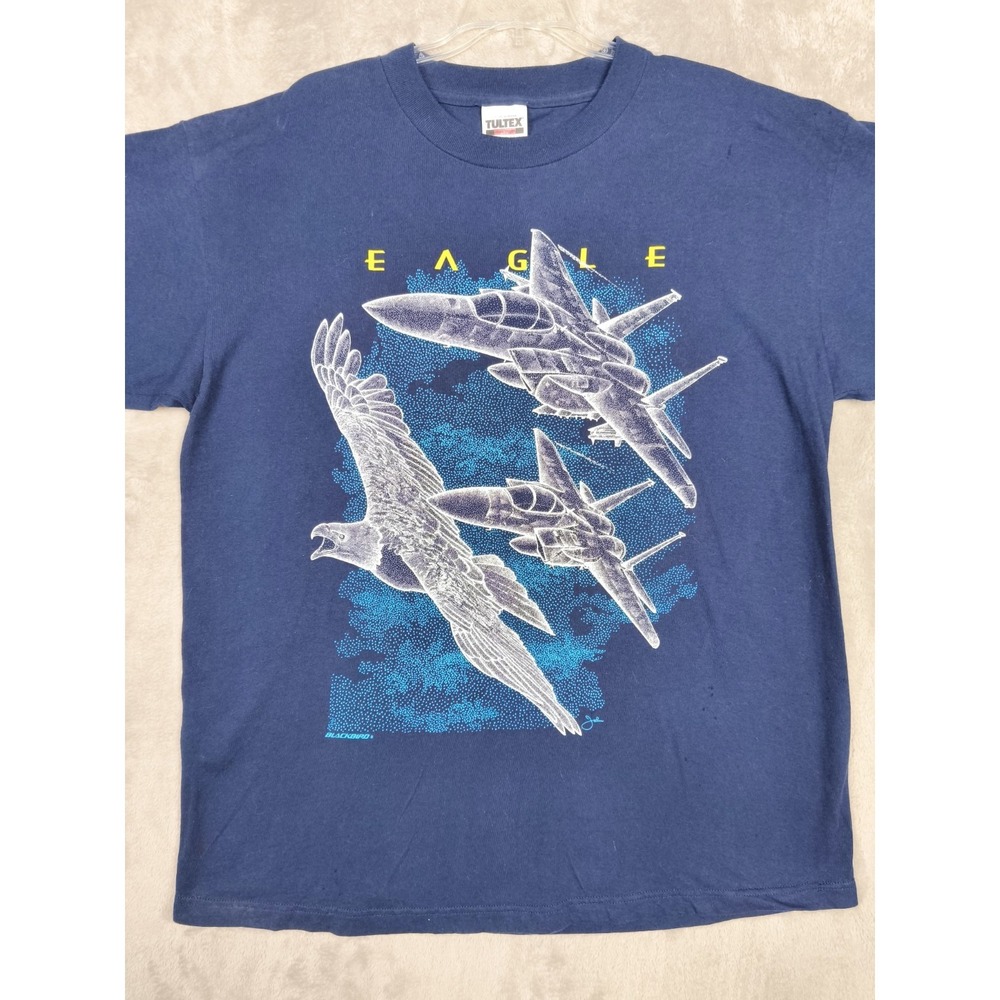 Vintage 90s F-15 Eagle Fighter Jet Blackbird Tultex T Shirt USA XL Military